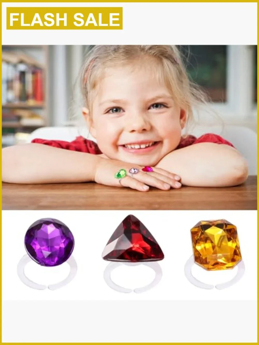 12 Pcs Adjustable Pretend Play Jewelry Rings with Box for Princess Dress Up